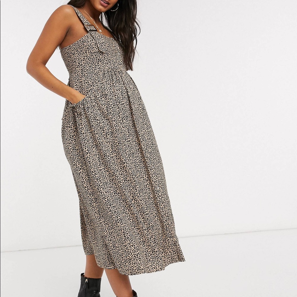 ASOS Maternity Beige and Black Leopard Print Midi Dress